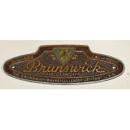 Circa 1950 Brunswick Balke Collender Nameplate - (brass with original white plating and paint)