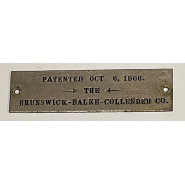 OCT 6, 1908 Brunswick Balke Collender Patent Plaque (nickel plated brass)