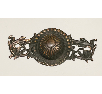 PAT JUNE 16 1896 Embossed Brunswick Balke Collender Ornate Rail Bolt Cover (cast red brass)