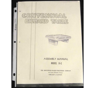 Brunswick Centennial Dealer Service Manual for D-C model tables