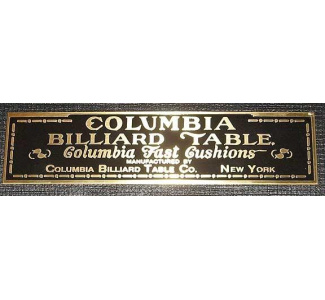 Columbia Billiard Co. Nameplate - Brass With Black Background