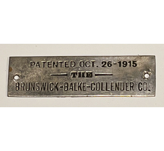 OCT 26, 1915 Brunswick Balke Collender Patent Plaque (nickel plated brass) 