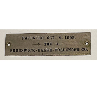 OCT 6, 1908 Brunswick Balke Collender Patent Plaque (nickel plated brass)