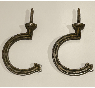 Embossed Bridge Hooks (cast iron some original nickel plating) - pair 