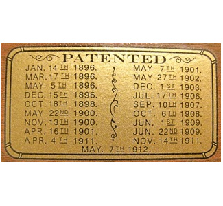 Patent Decal found on some models including The Jefferson