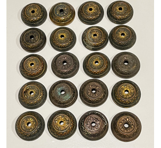 Circa 1890s Ornate Rail Bolt Covers (brass) - set of 20