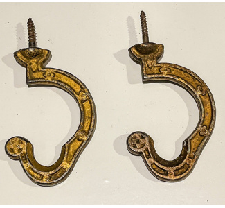 Circa 1890 Victorian Ornate Bridge Hooks (cast iron) with old gold paint - pair